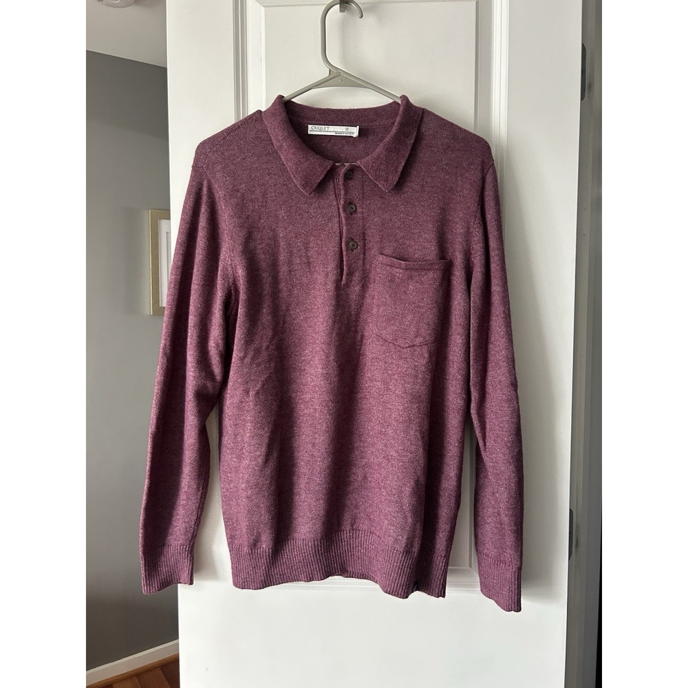 Criquet Mens Alpaca Blend Knit Pullover Long Sleeve Polo Sweater Purple Size M